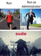 Run, Run as Administrator, sudo - poza demo