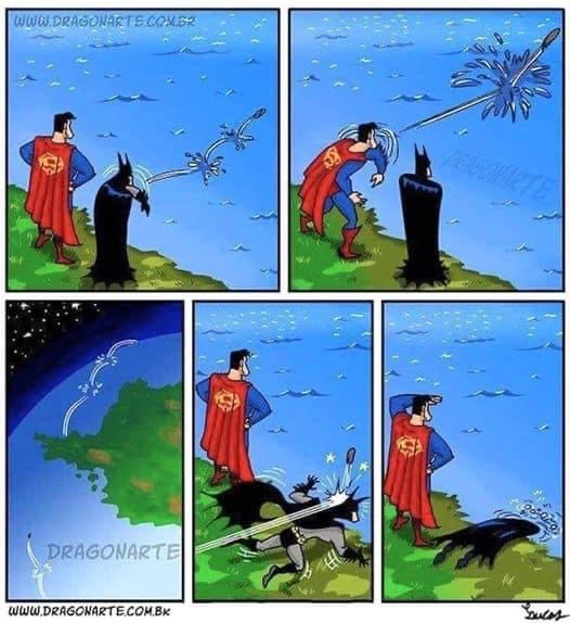 Superman si Batman se joaca cu pietrele poze haioase
