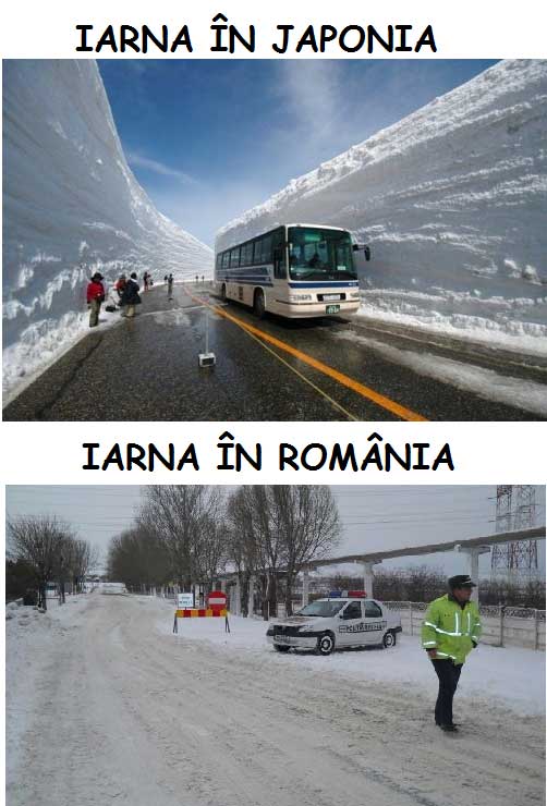 Iarna în România și Japonia poze haioase