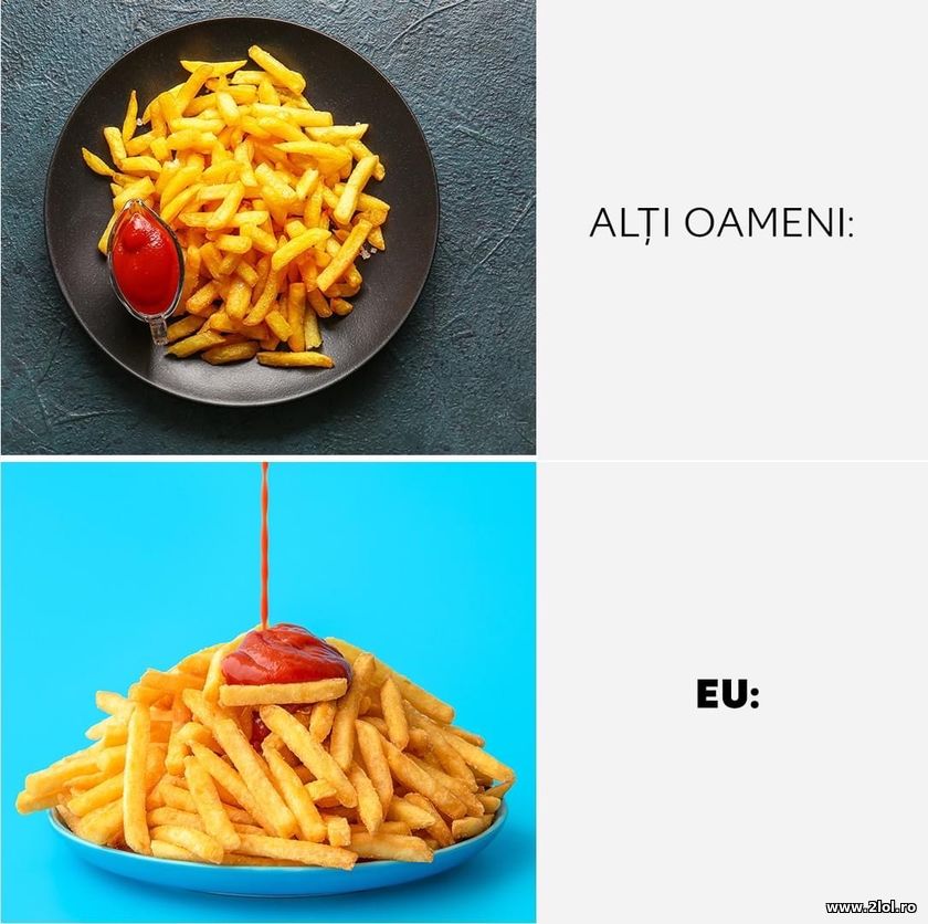 Alti oameni si eu cu carofii prajiti cu ketchup | poze haioase