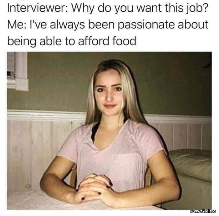 Why do you want this job?Being able to afford food | poze haioase